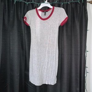 Tight, light gray dress